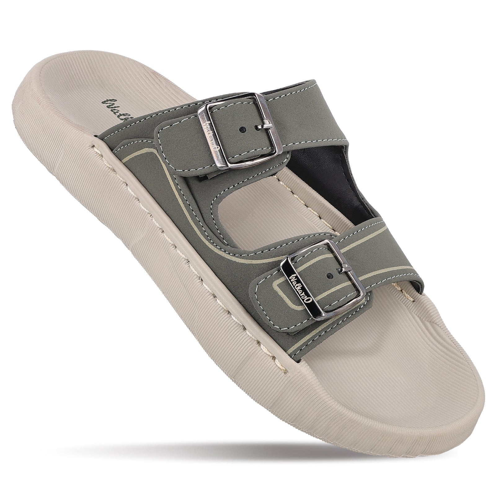 Walkaroo Men's Daily Wear Sandals WC8764 Greige Olive