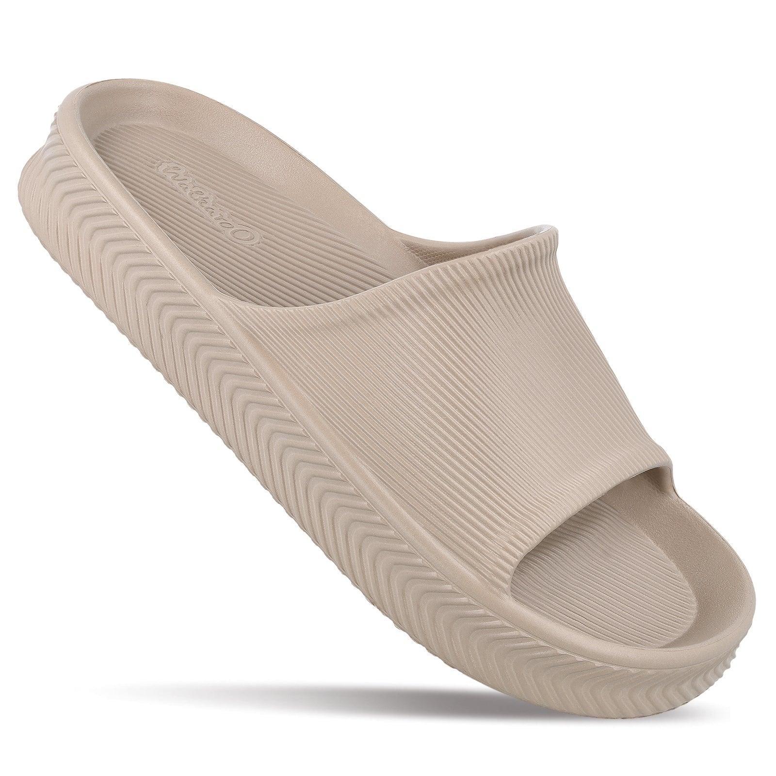 Walkaroo Mens Flip Flop Sliders - WC8737 Greige