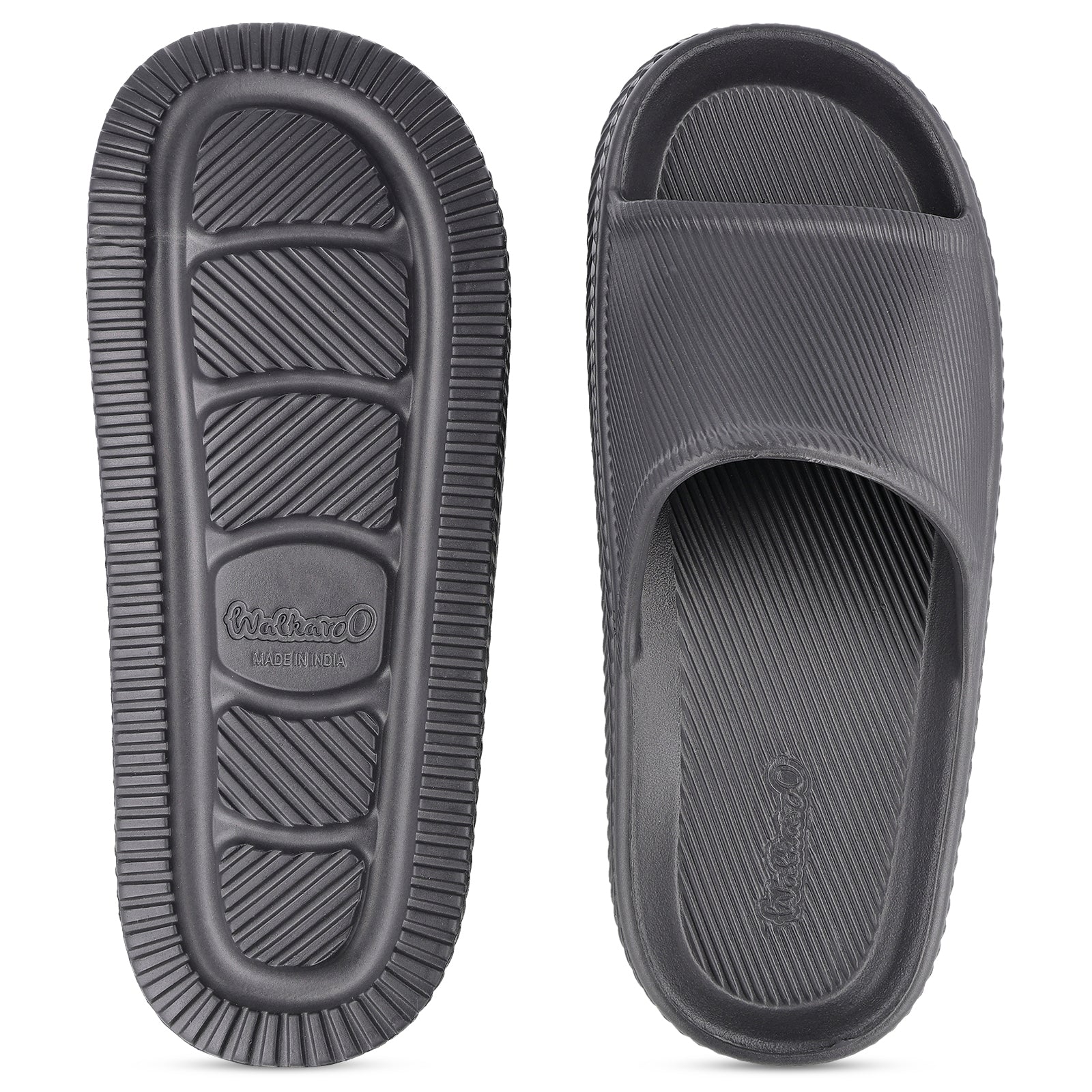 Walkaroo Mens Flip Flop Sliders - WC8737 Dark Grey