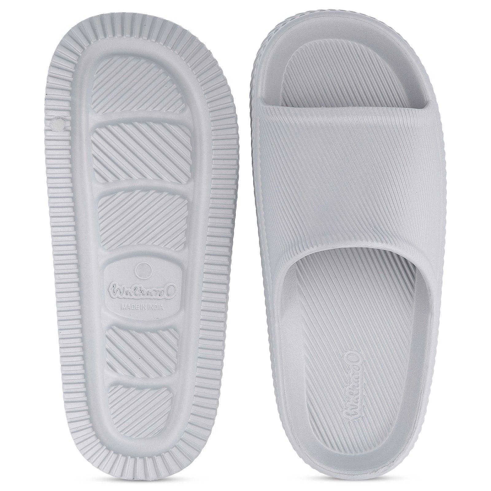 Walkaroo Mens Flip Flop Sliders - WC8737 Light Grey