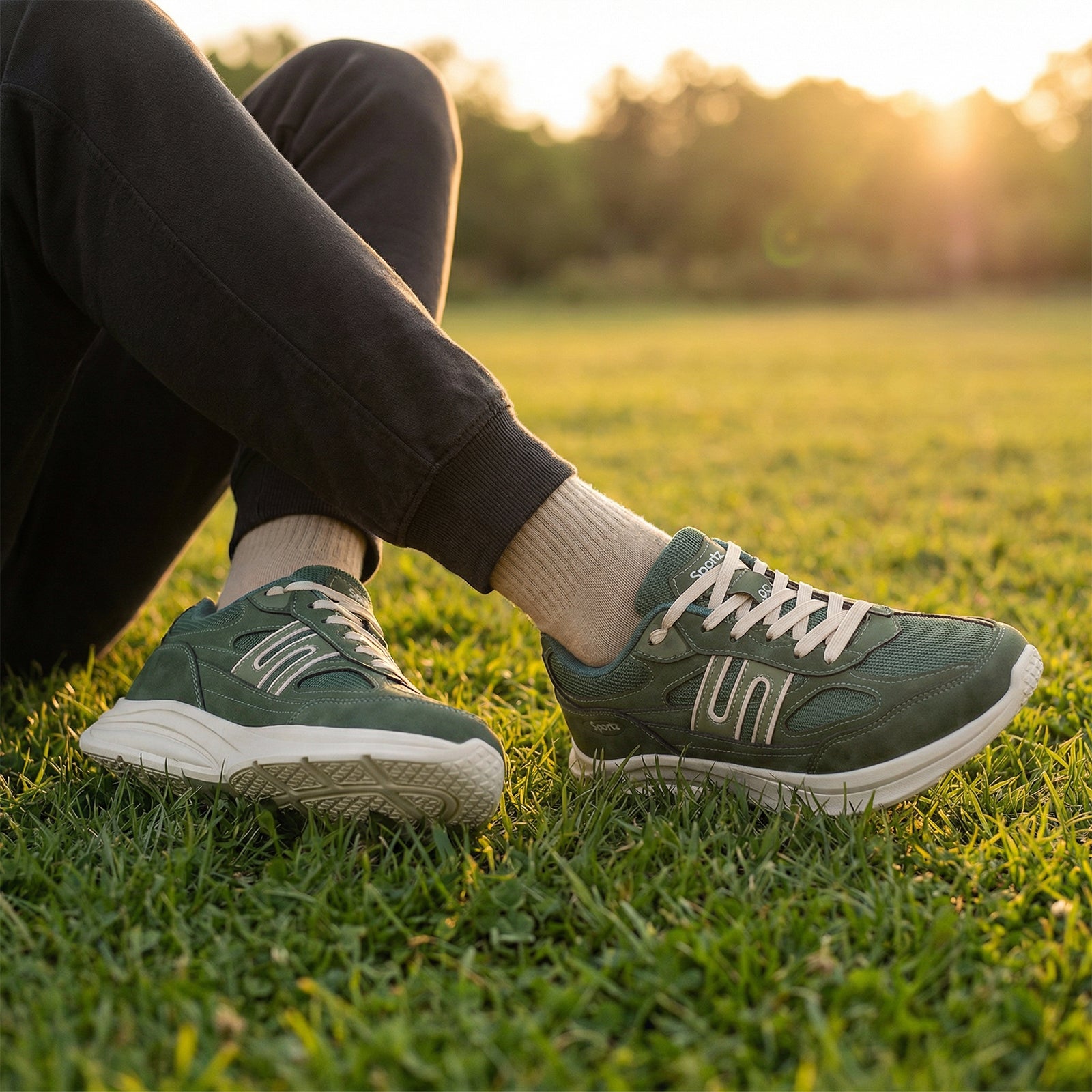 Men's Suede Sports Sneakers - SGE24009 Dark Green