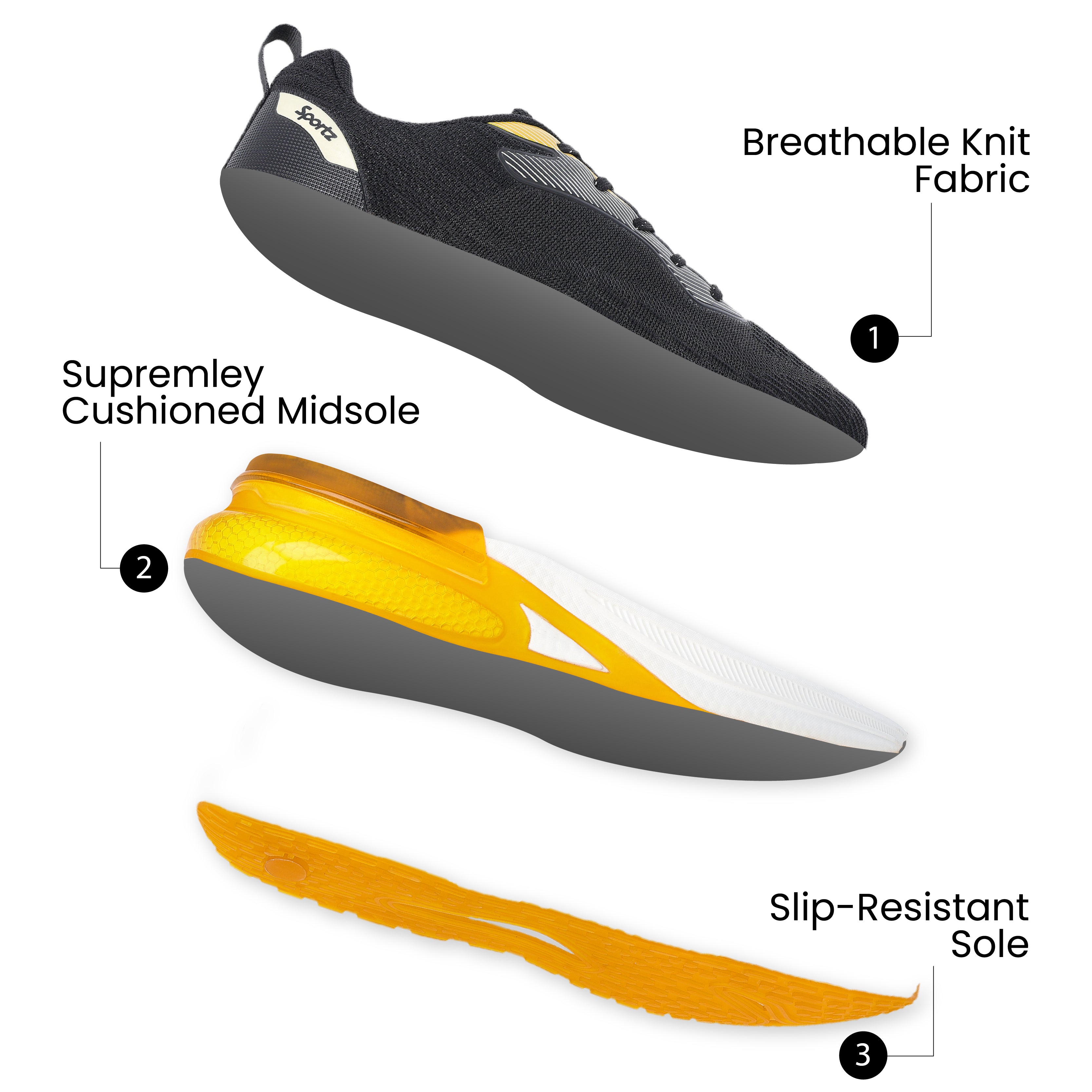 VORTIZ Men's Lace-up Walking Shoes - WS9140  Black