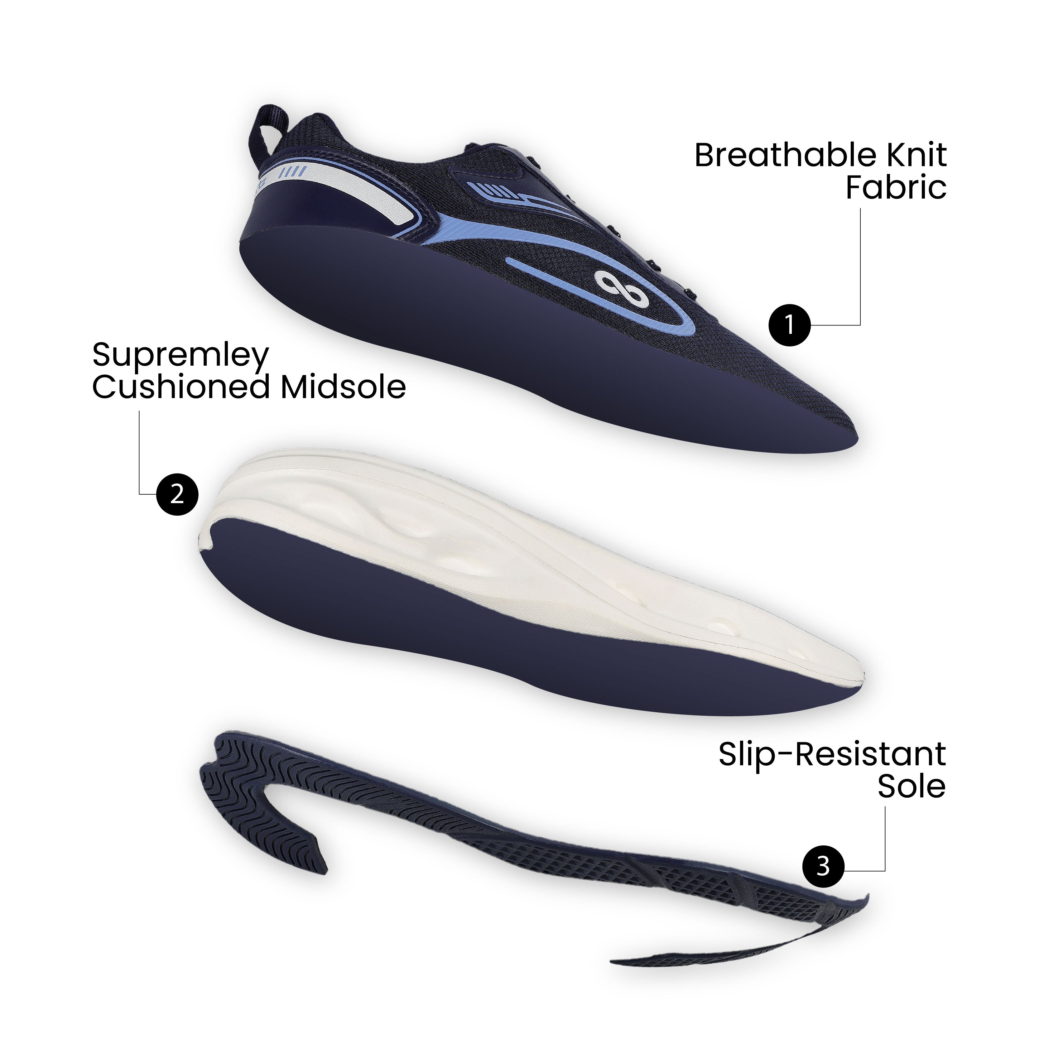 Men's Lace-up Sports Shoe - WS9613 Navy Blue