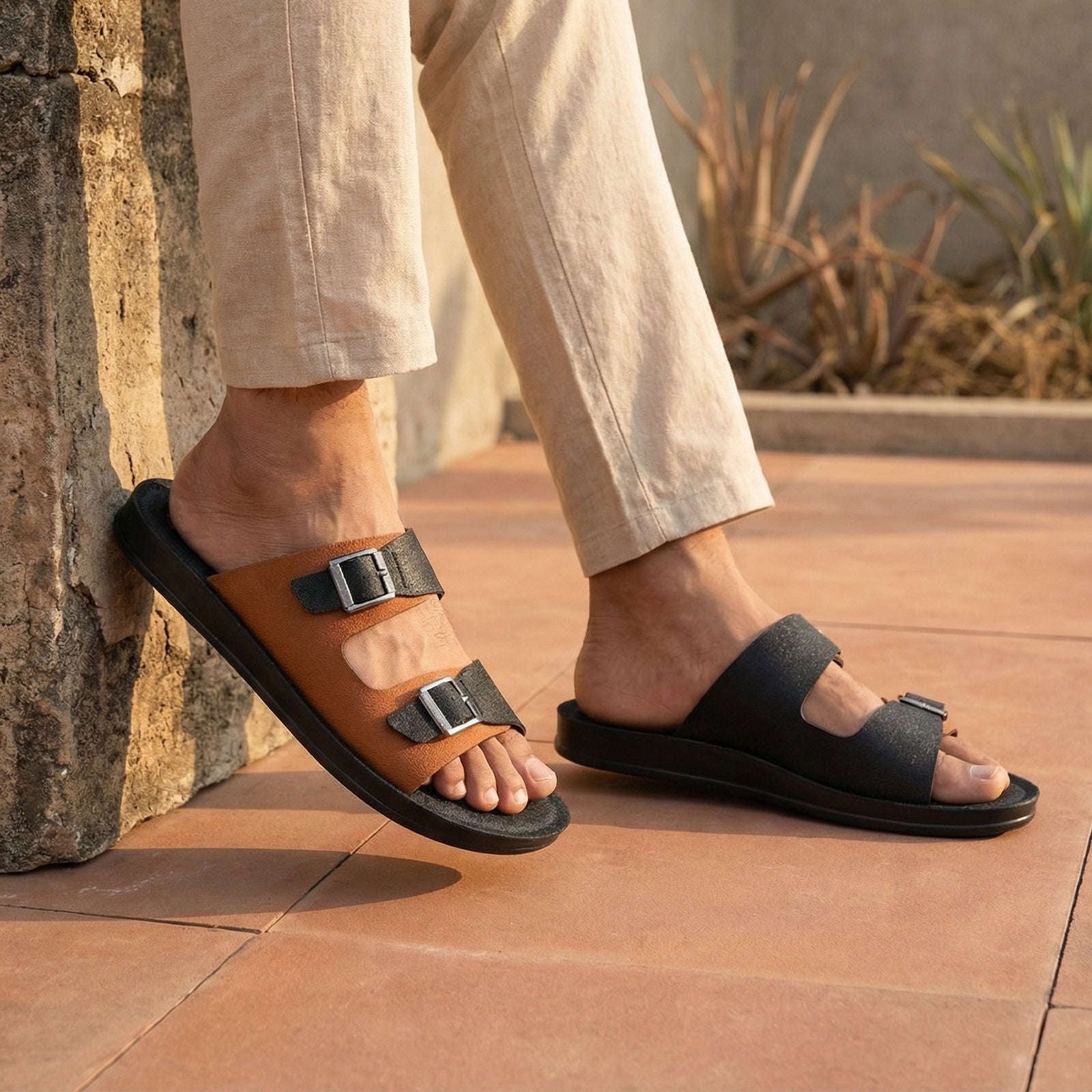 Men's Daily Wear Sandals - WG5661 Black Tan