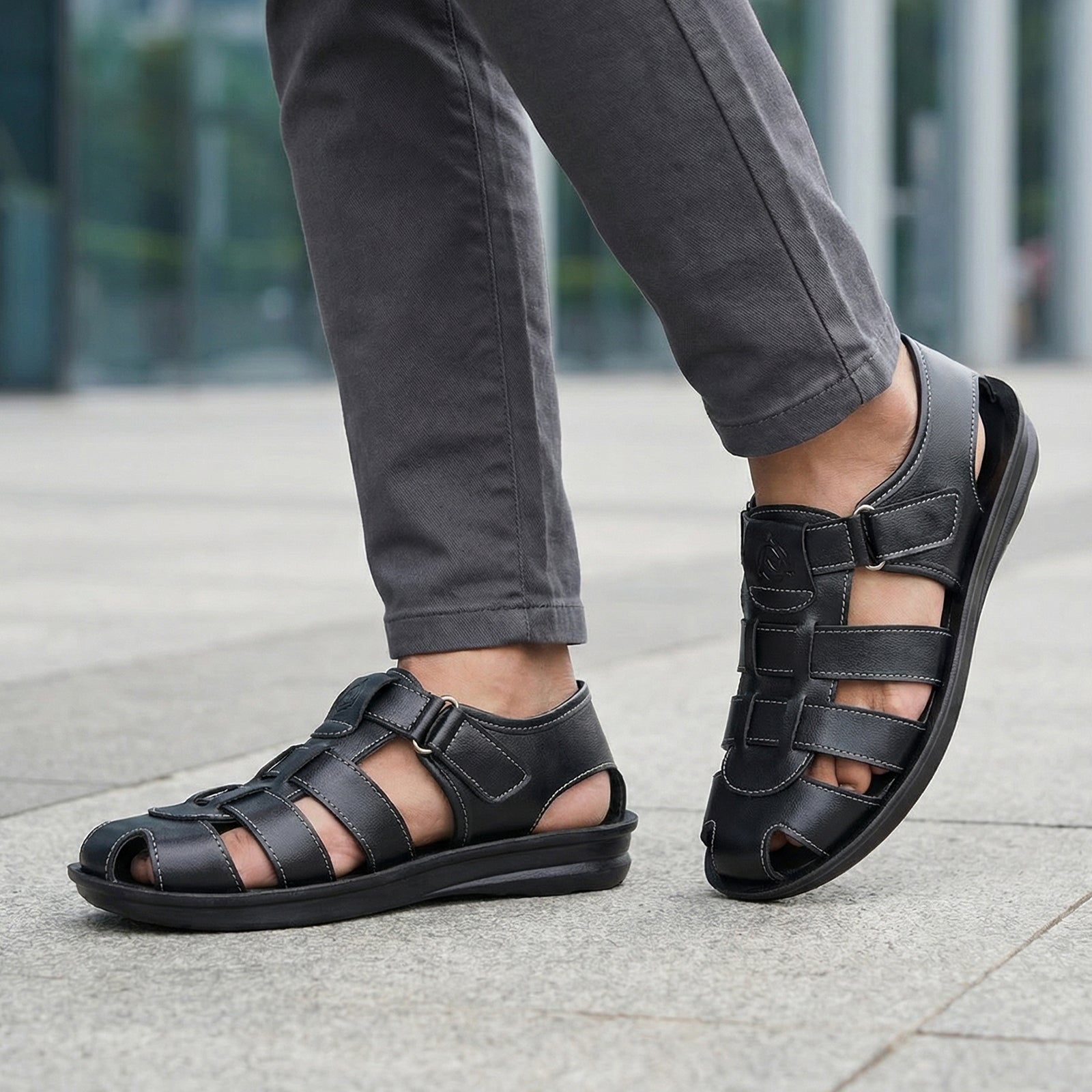 Men's Fisherman Sandals - WGR58052 Black