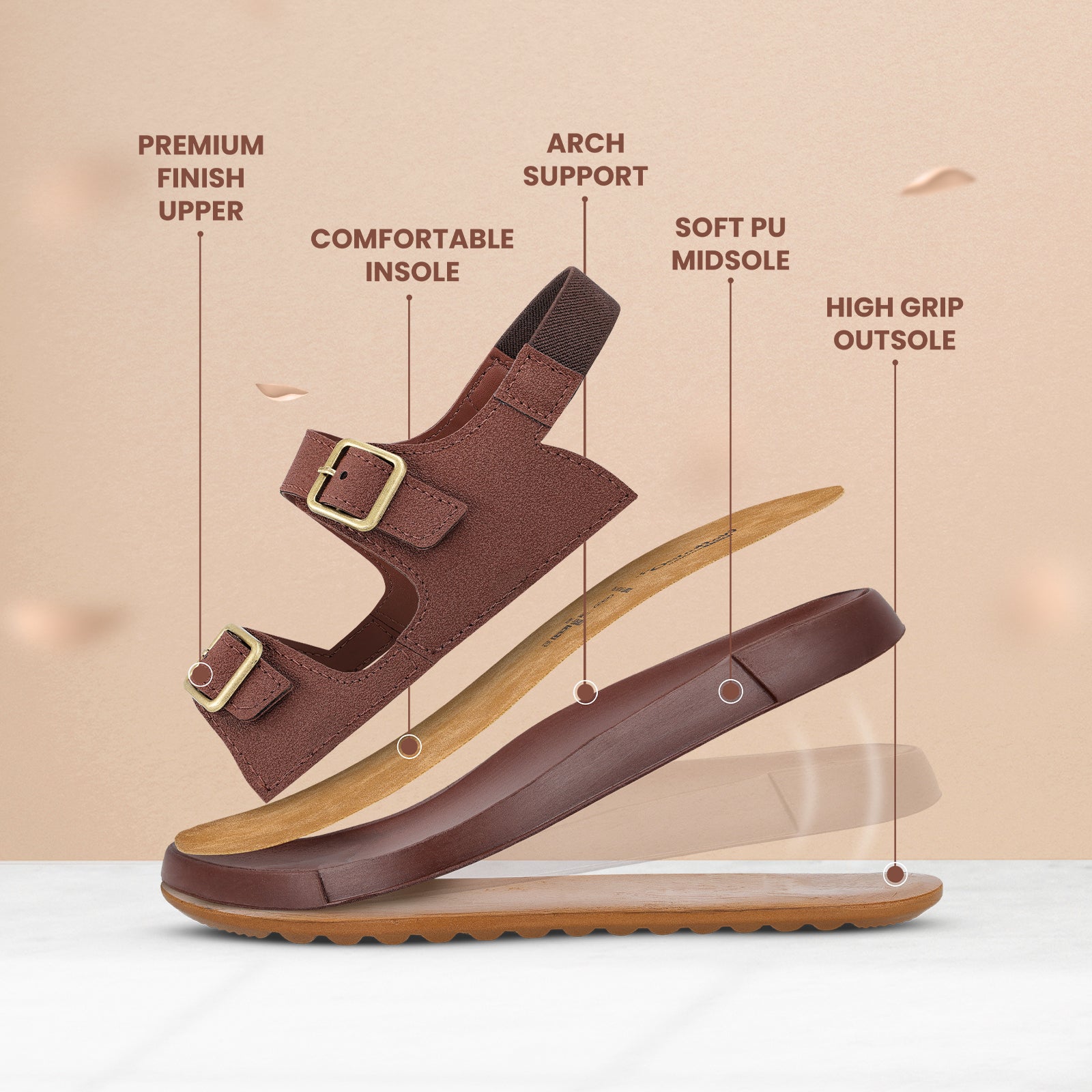 Women's Daily Wear Comfort Sandals - WLP78003 Brown Beige