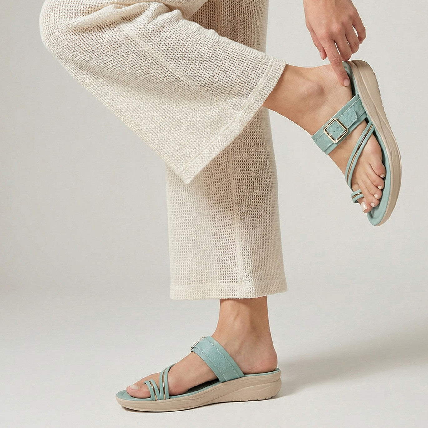 Women's Wedge Heel Sandals - WLR72032 Teal Blue