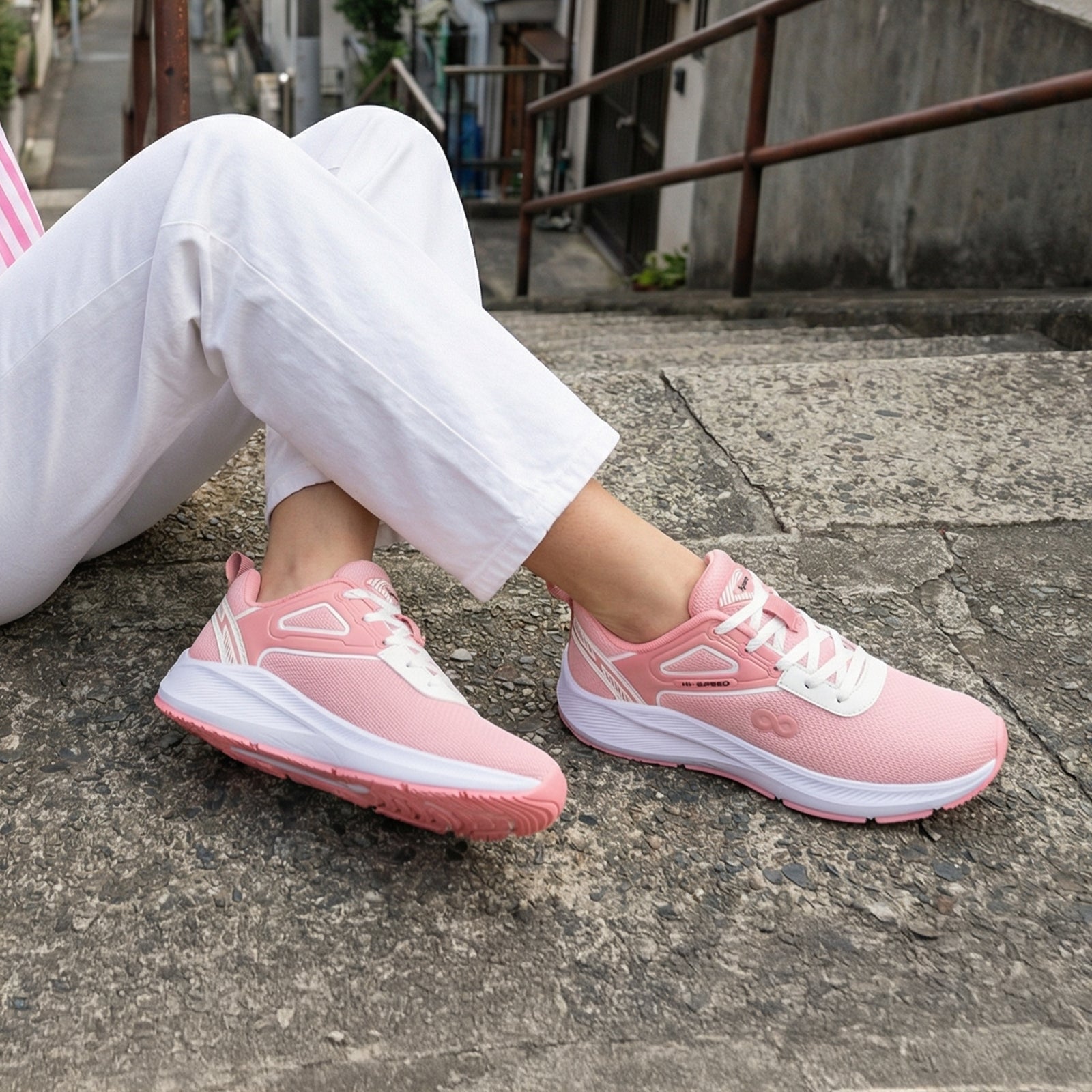 Women's Lace-up Sports Shoe - WS9922 Peach