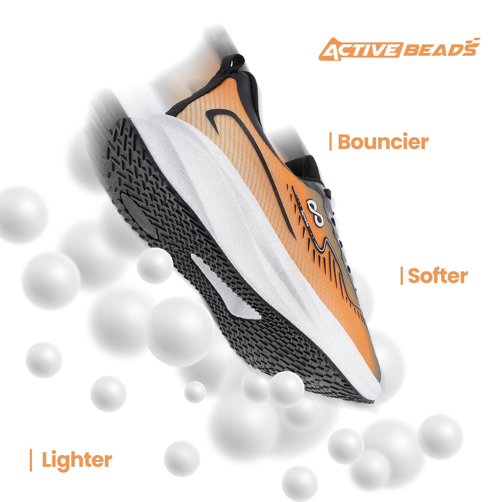 Men's Active Beads Sports Shoe - WS9163 Grey Orange