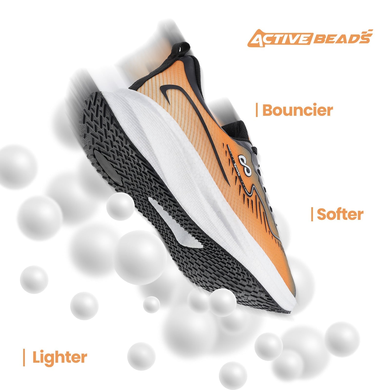Men's Active Beads Sports Shoes - WS9163 Grey Orange