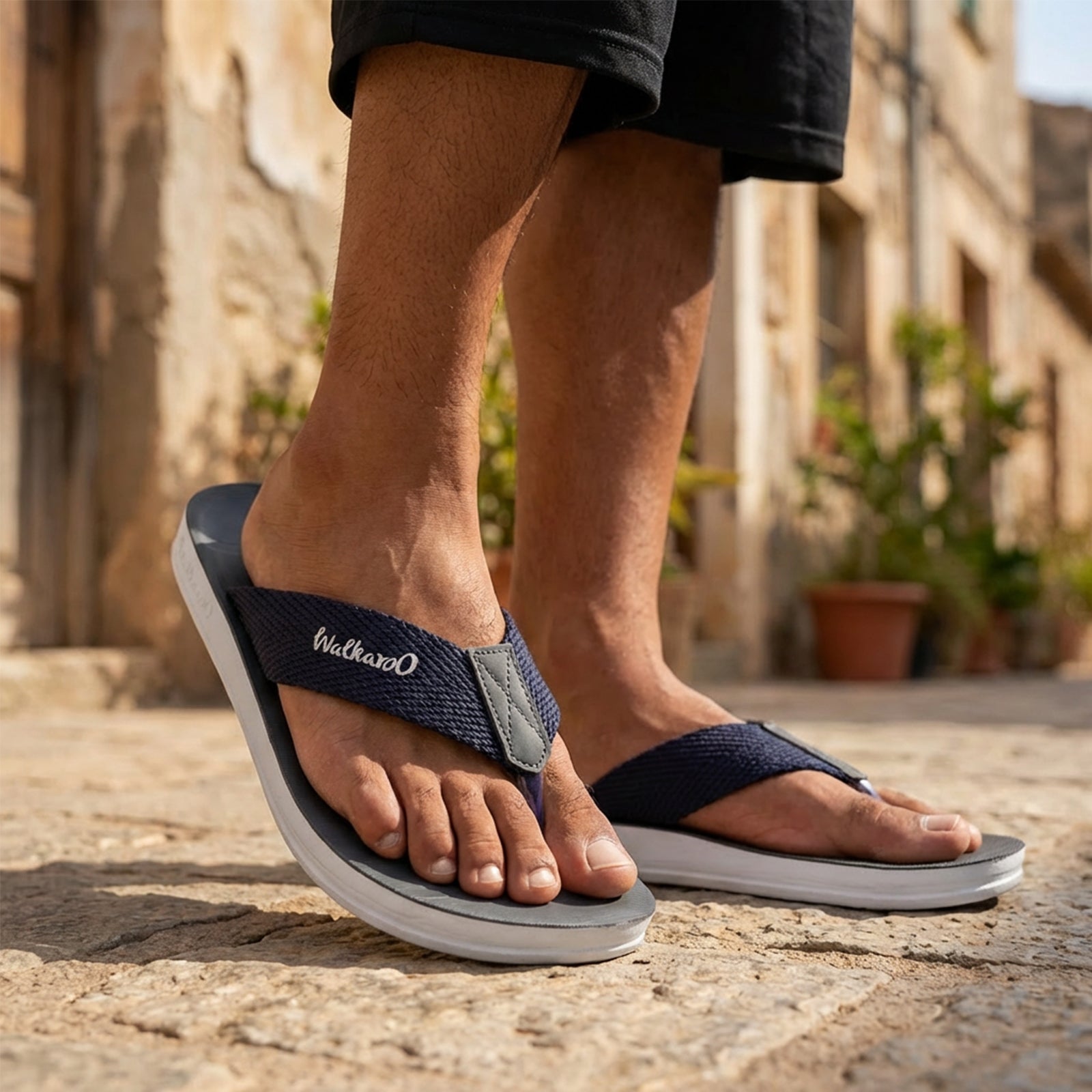 Walkaroo Men Solid Thong Sandals - WG5002 Blue
