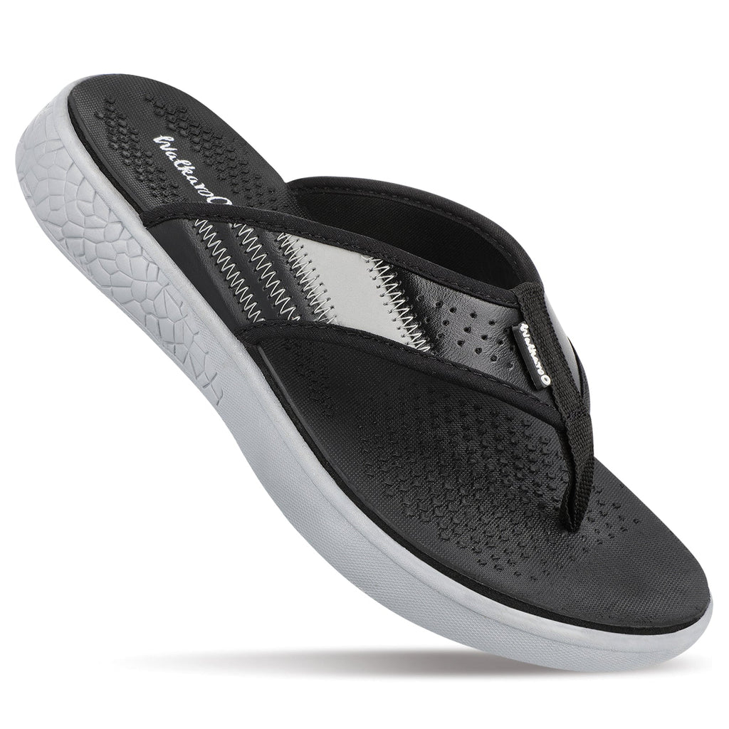 Walkaroo Men Textured Thong Flip-Flop - WC4238 Black Grey - Walkaroo Footwear