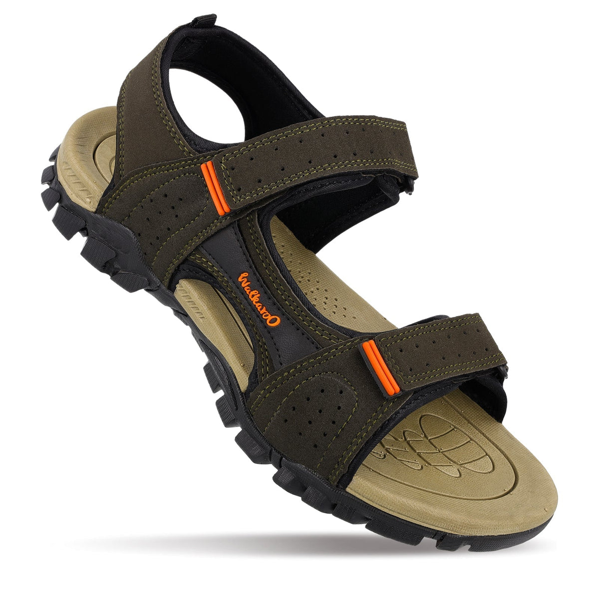 Walkaroo Men Strappy Floater Sandals XC4670 Olive Green Walkaroo Footwear