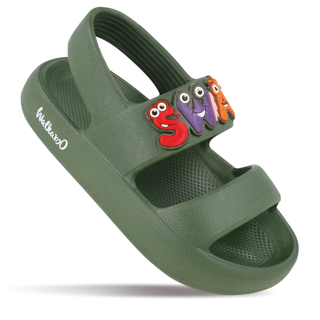 Walkaroo Kids Solid Clog Sandals - WK374 Olive - Walkaroo Footwear
