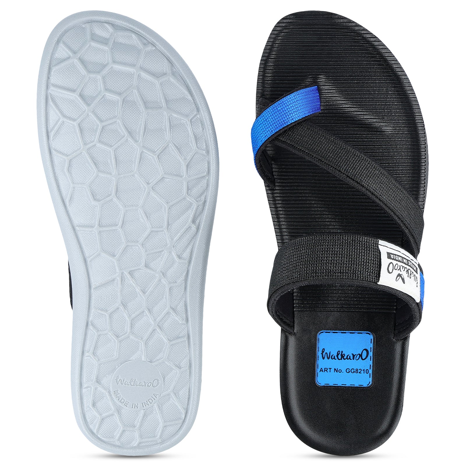 Men s Cross Strap Sandals GG8210 Black Blue Walkaroo Footwear