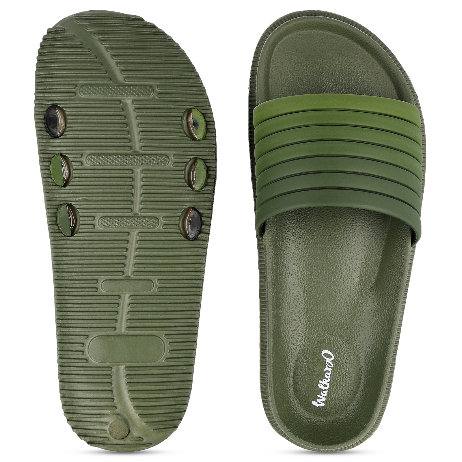 Walkaroo Mens Flip Flop Sliders - WC4845 Olive - Walkaroo Footwear