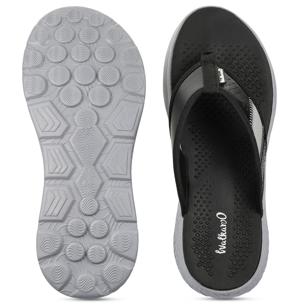 Walkaroo Men Textured Thong Flip-Flop - WC4238 Black Grey - Walkaroo Footwear