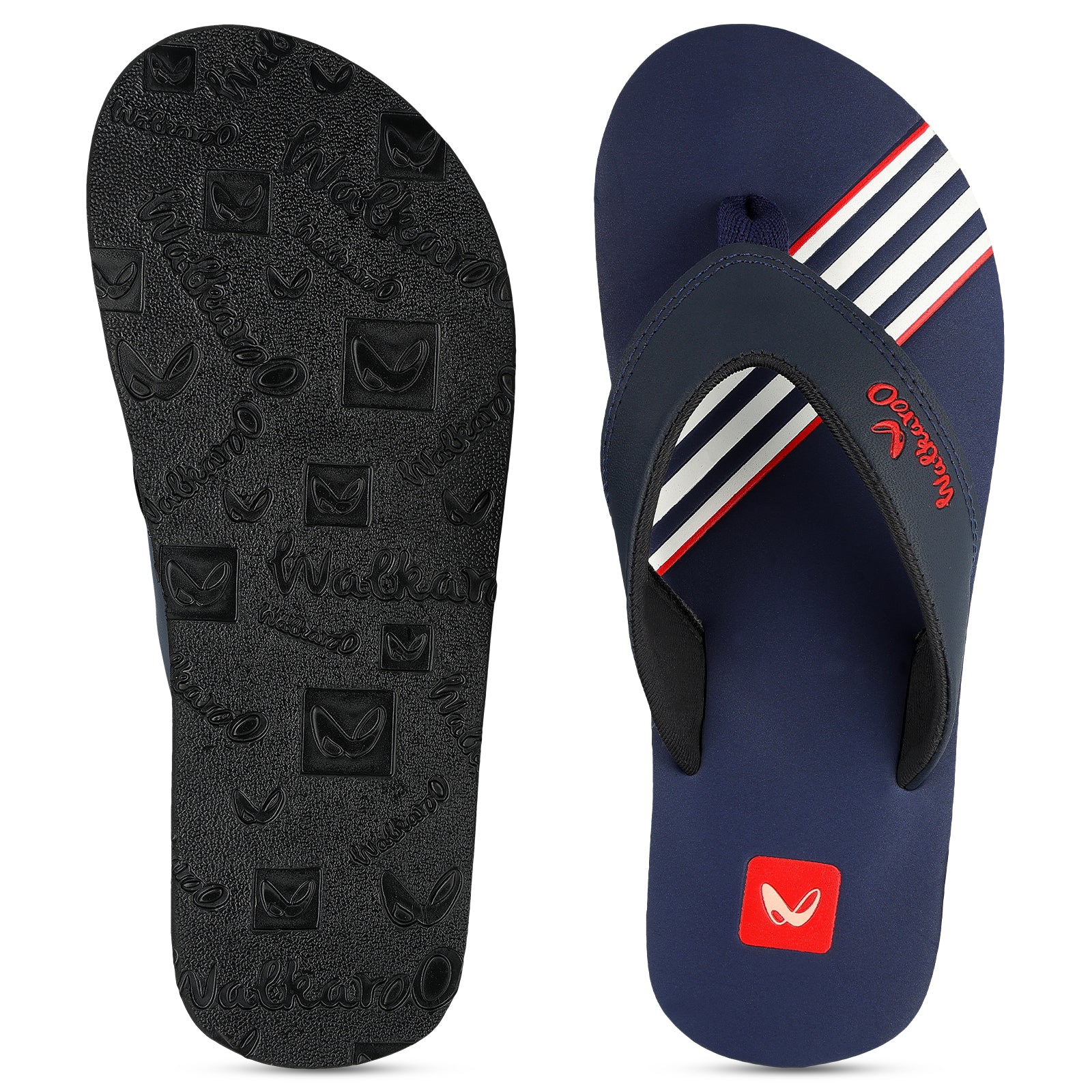 Walkaroo Men Striped Thong Flip-Flop  - WC4220 Blue white