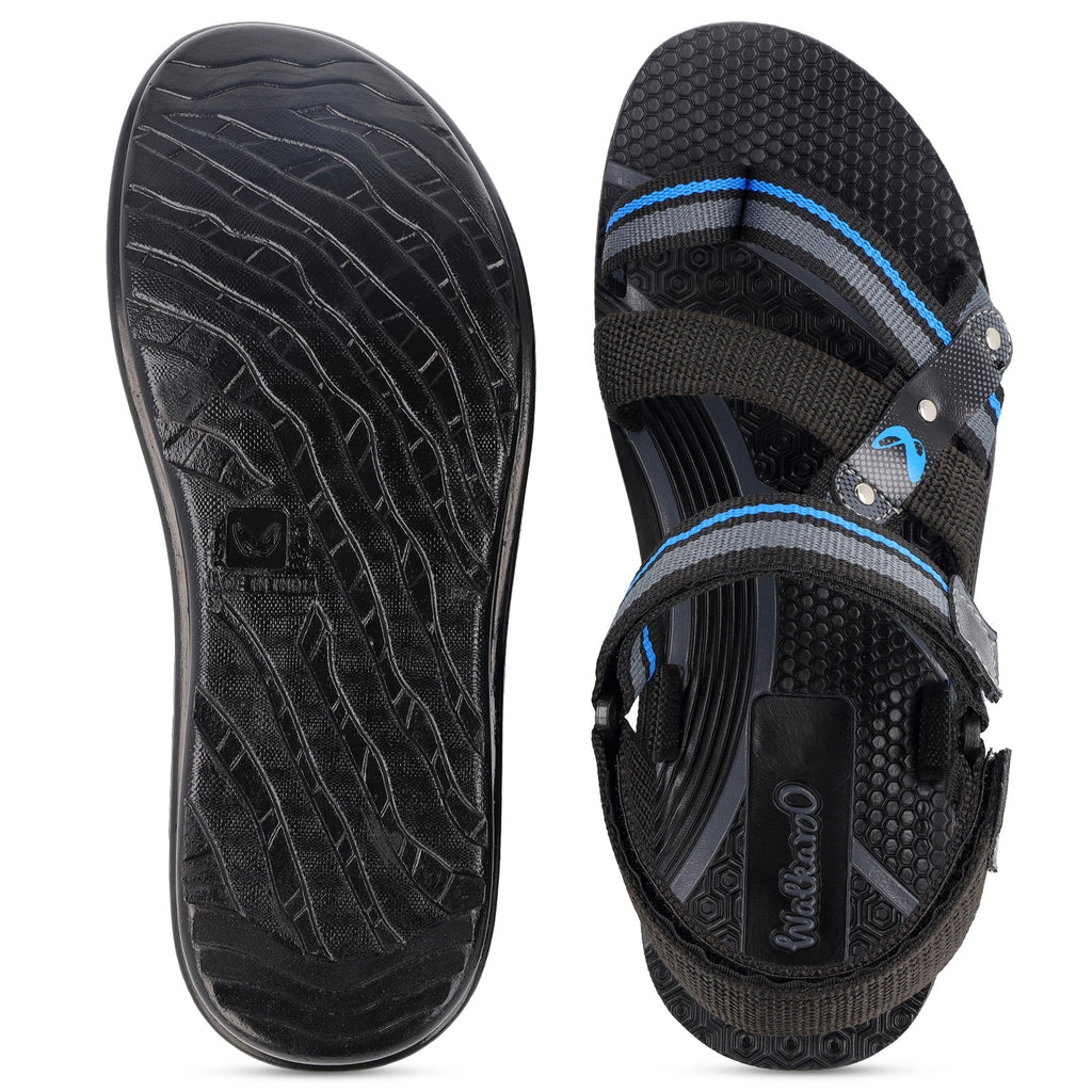 Walkaroo Men Strappy Floater Sandals - W22108 Black Blue - Walkaroo Footwear