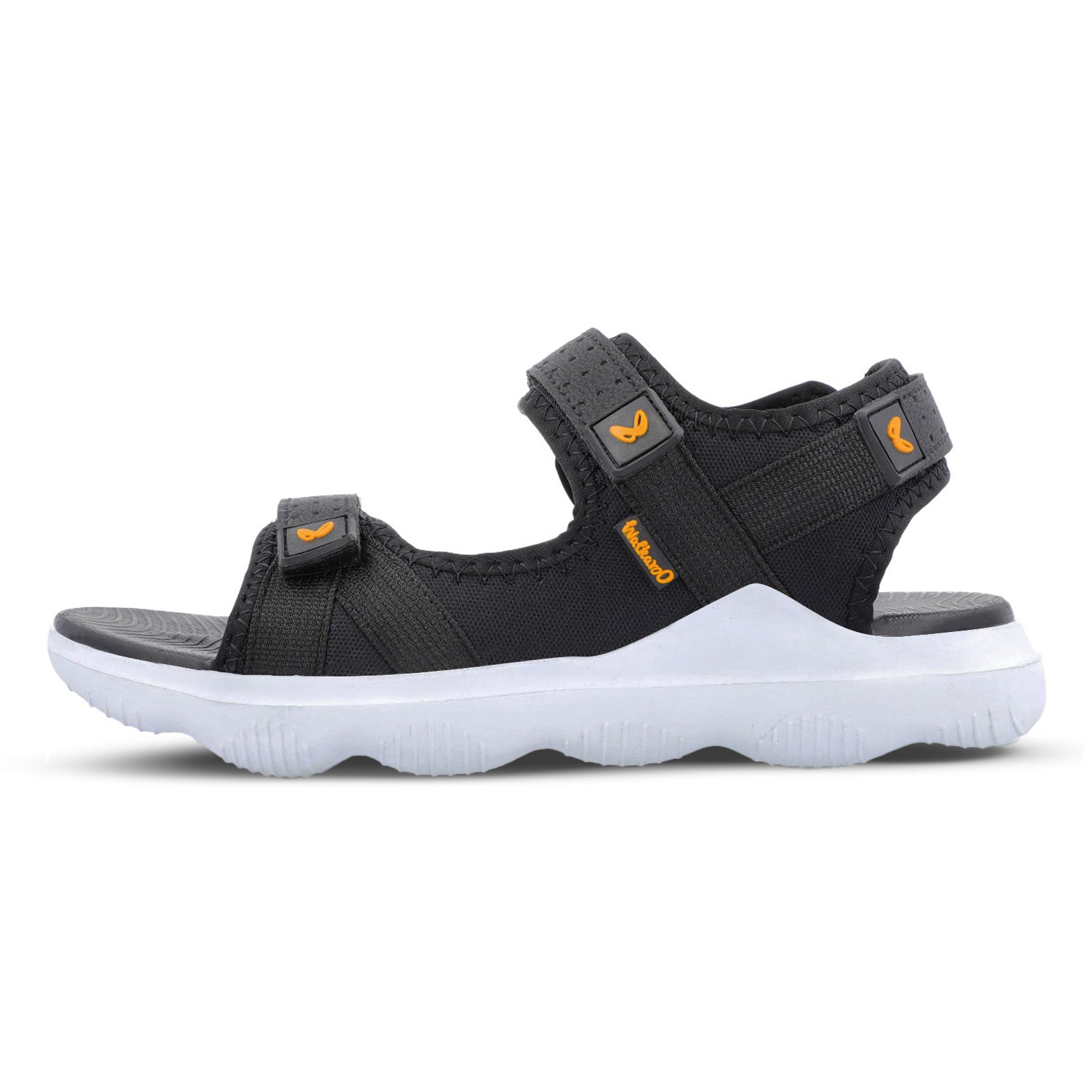 Walkaroo Men Strappy Floater Sandals  - WC4334 Black white