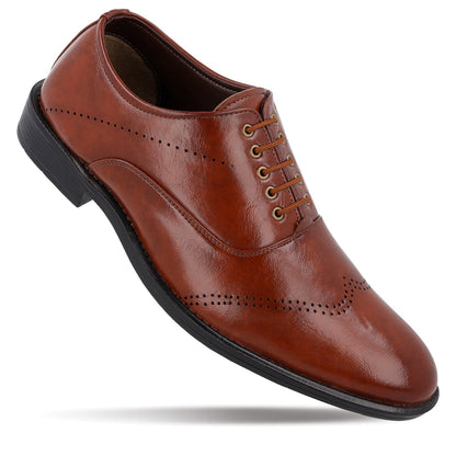 Men's Brogue Leather formals Shoes - 17137 Tan