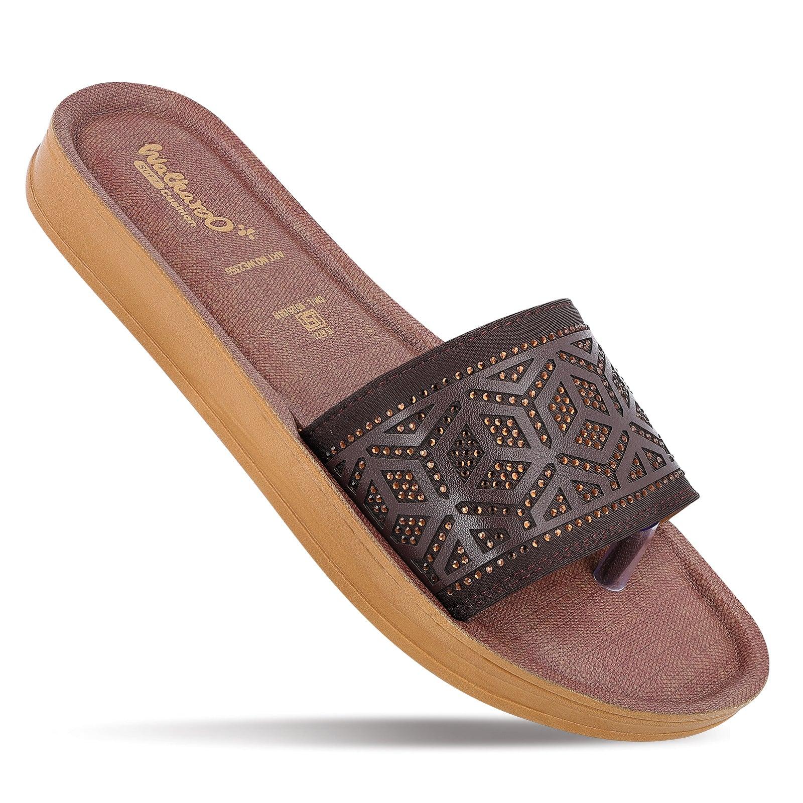 Buy Women's Slide Sandals WE2355 Brown Online at Best Price in