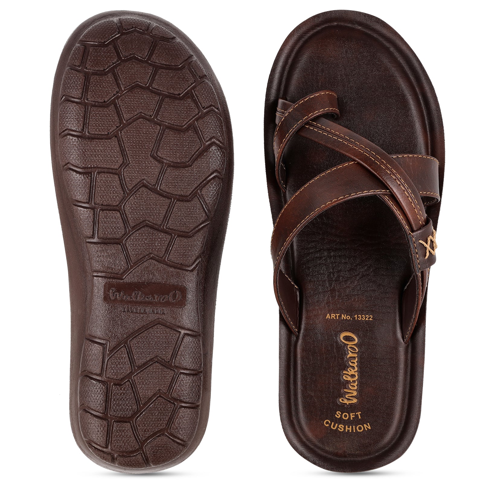 Walkaroo Men Cross Strap Slide Sandals  - 13322 Brown