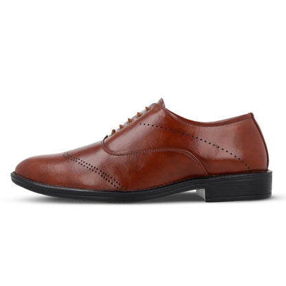 Men's Brogue Leather formals Shoes - 17137 Tan
