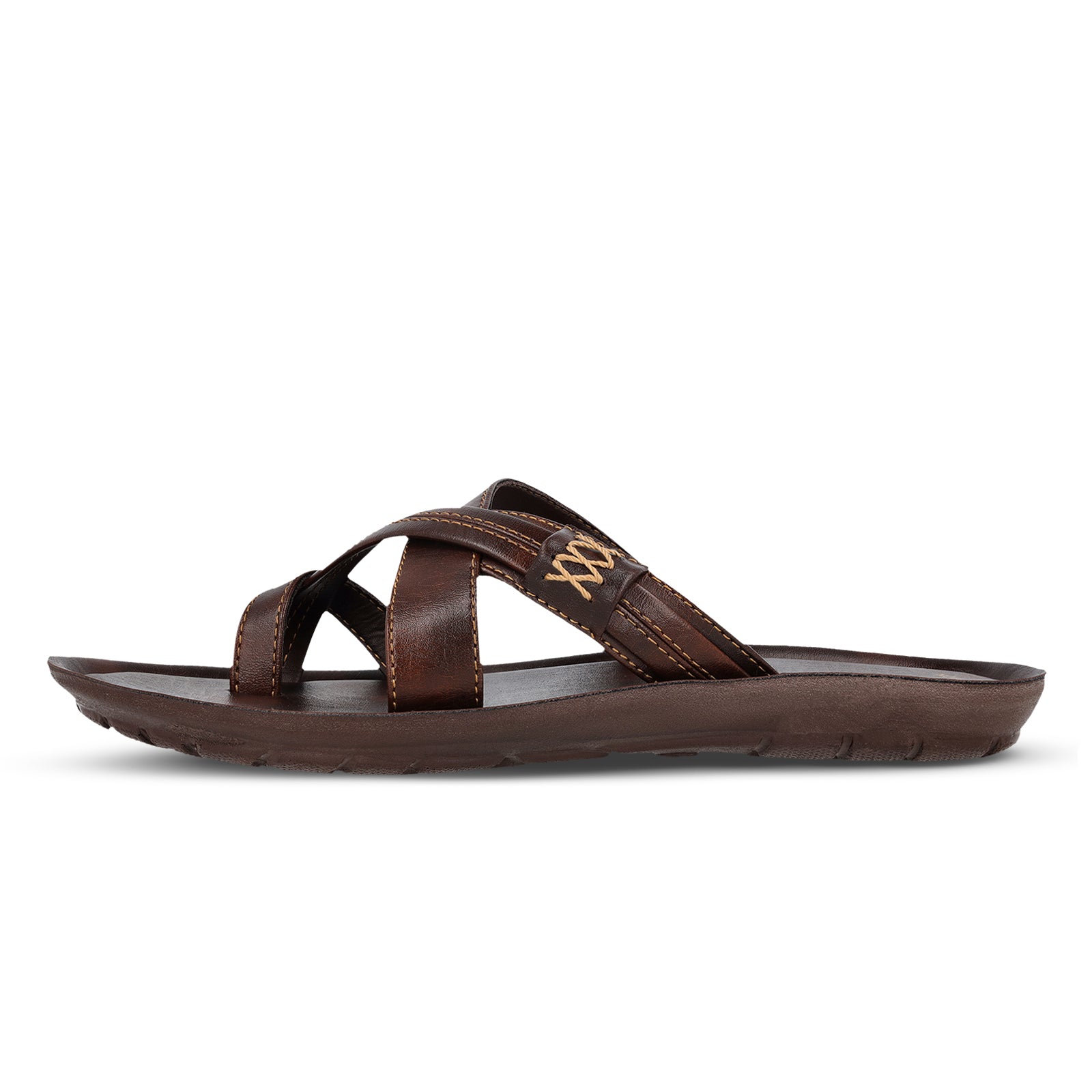 Walkaroo Men Cross Strap Slide Sandals  - 13322 Brown