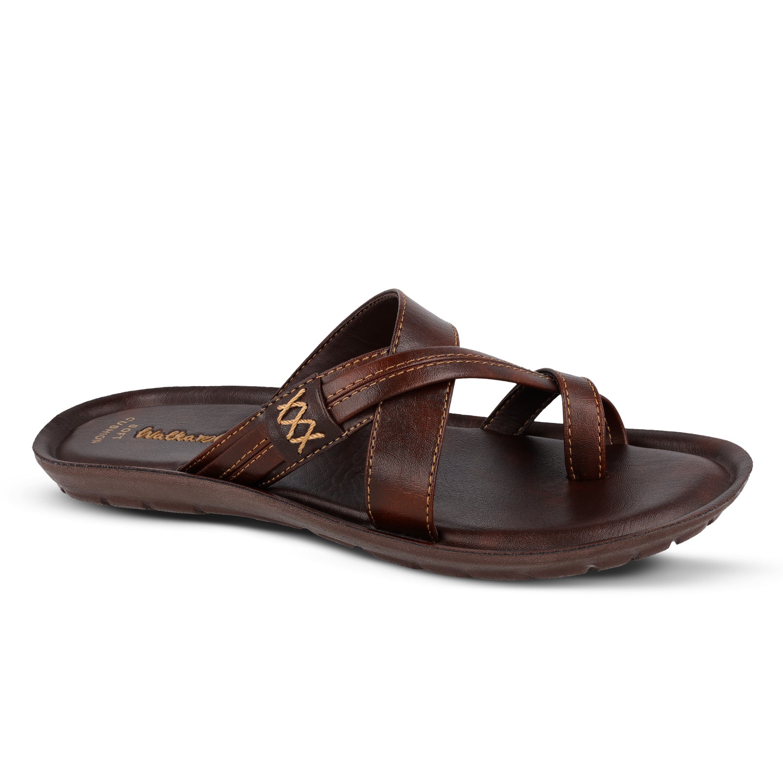 Walkaroo Men Cross Strap Slide Sandals  - 13322 Brown