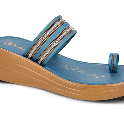 Women's Wedge Heel Sandals  - WLR74506 Peacock Blue