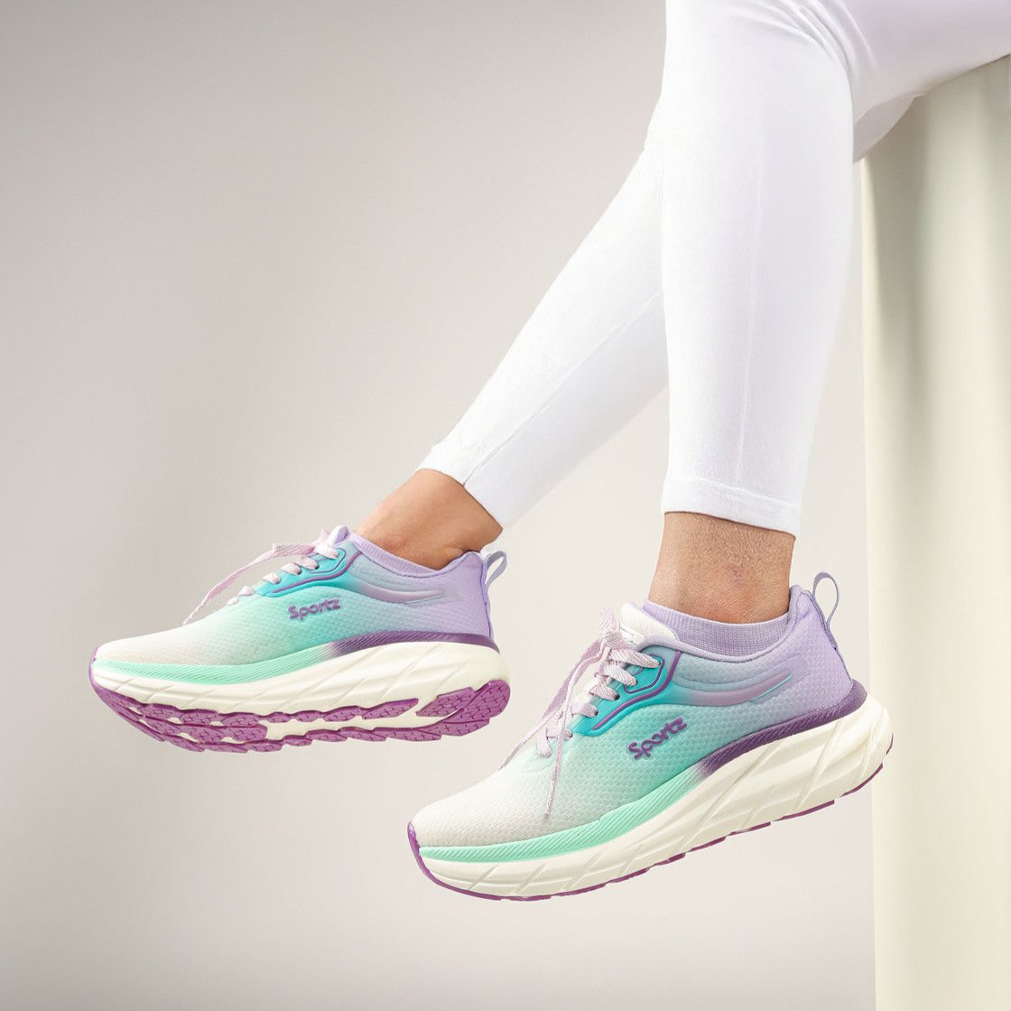 Women's Lace-up Sports Shoe - WS9917 Purple Green