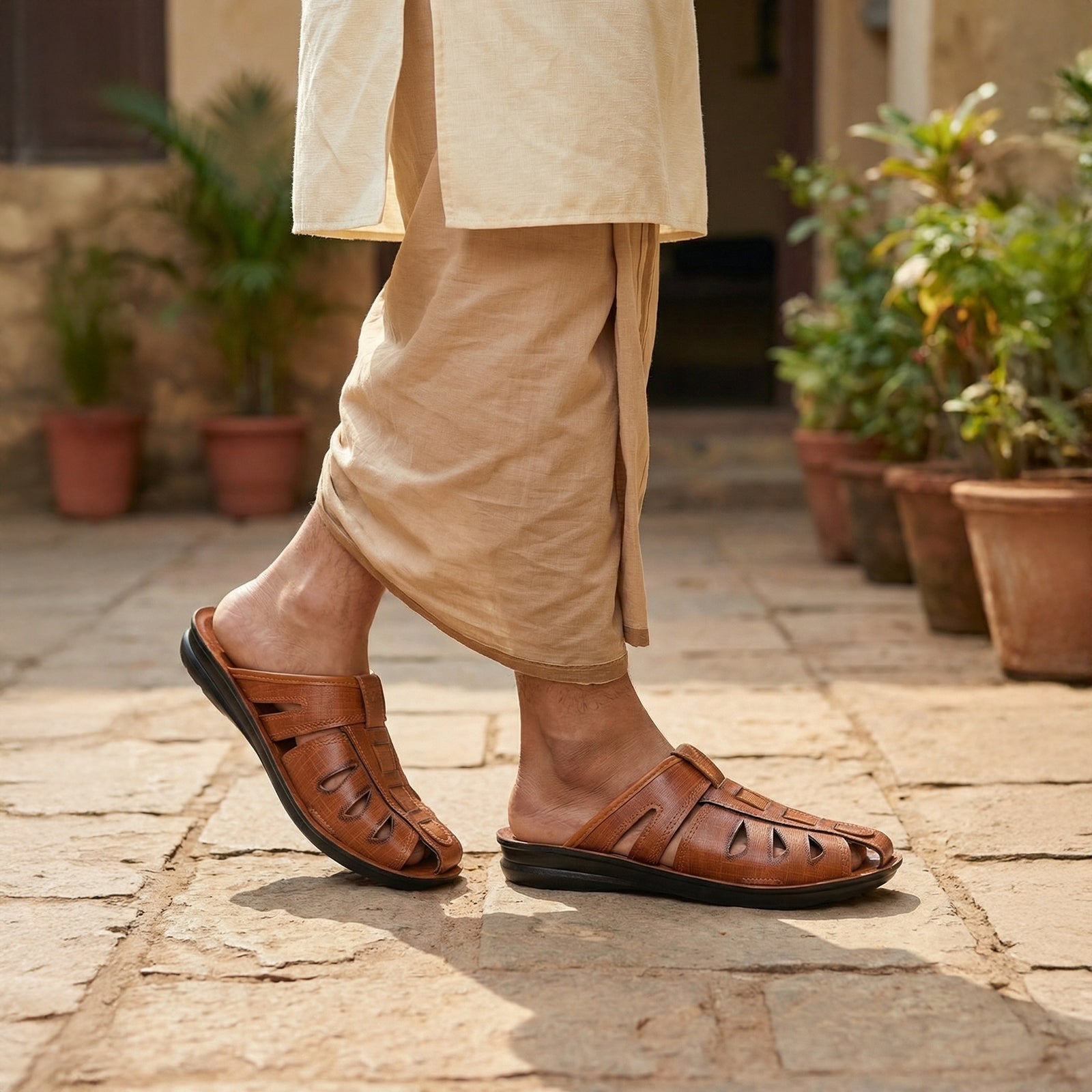 Men's Fishermen Cut Slide Sandals  - WG5309 Tan