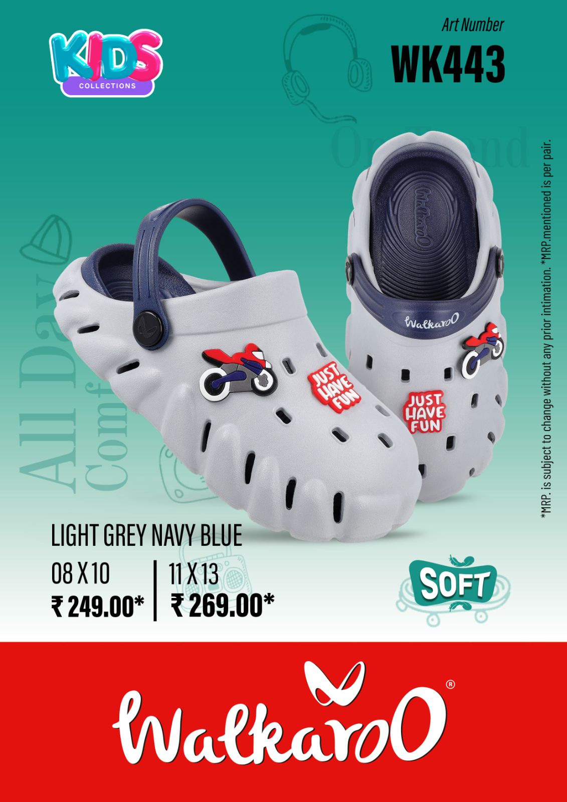 Kid's Clogs  -  WK443 Light Grey Navy Blue