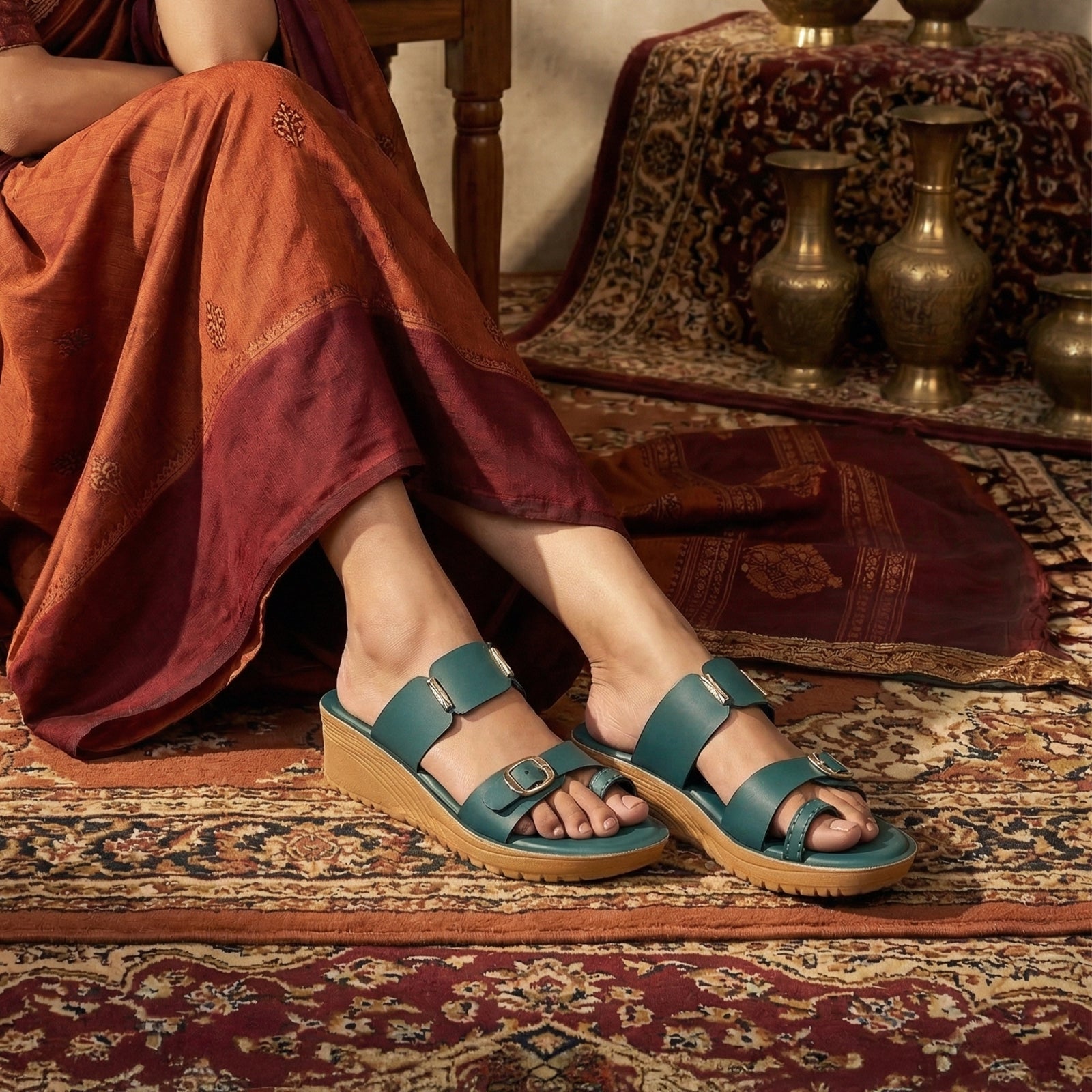 Women's Wedge Heel Sandals  - WLR74020 Green