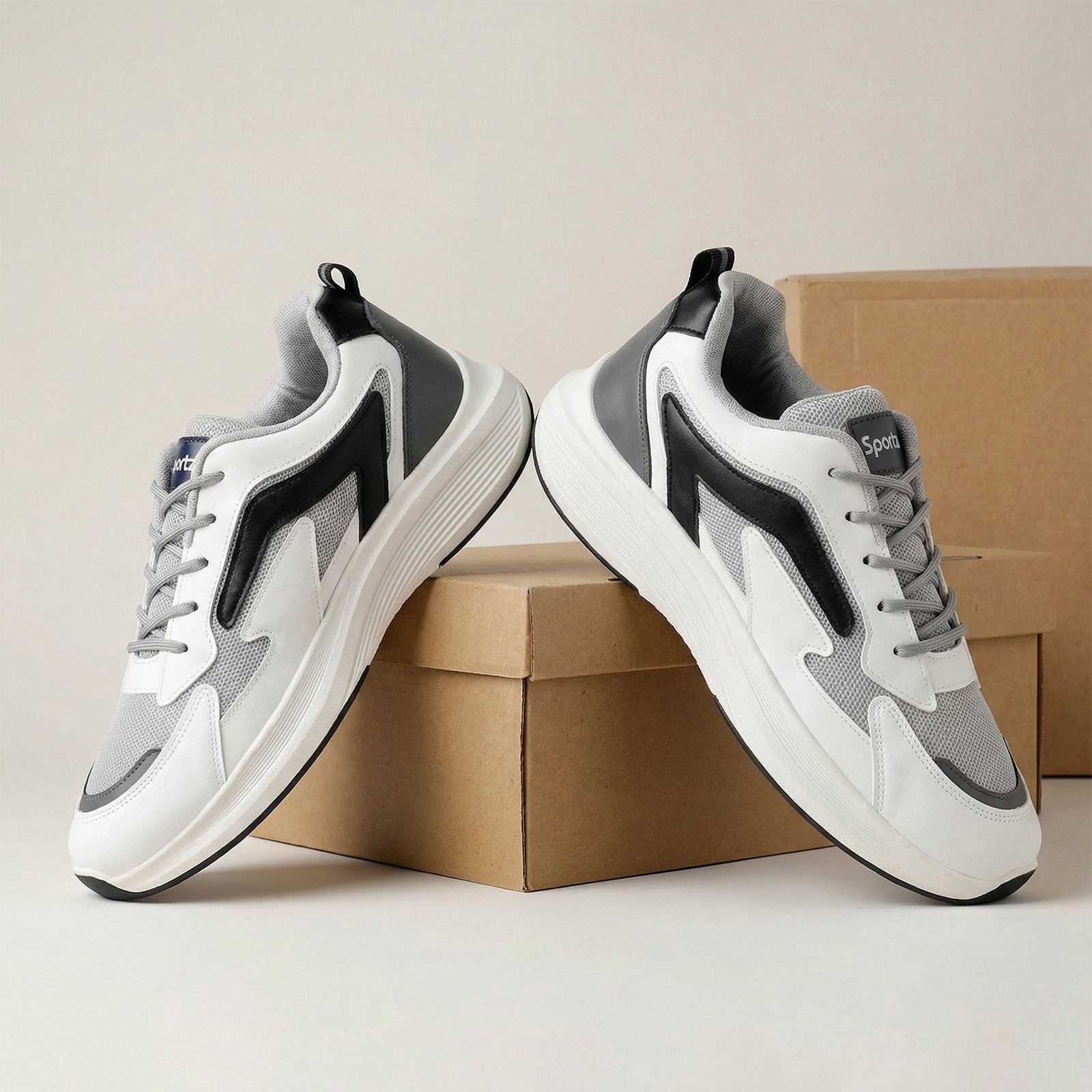 Men's Lace-up Walking Shoes - WS9129 White Black