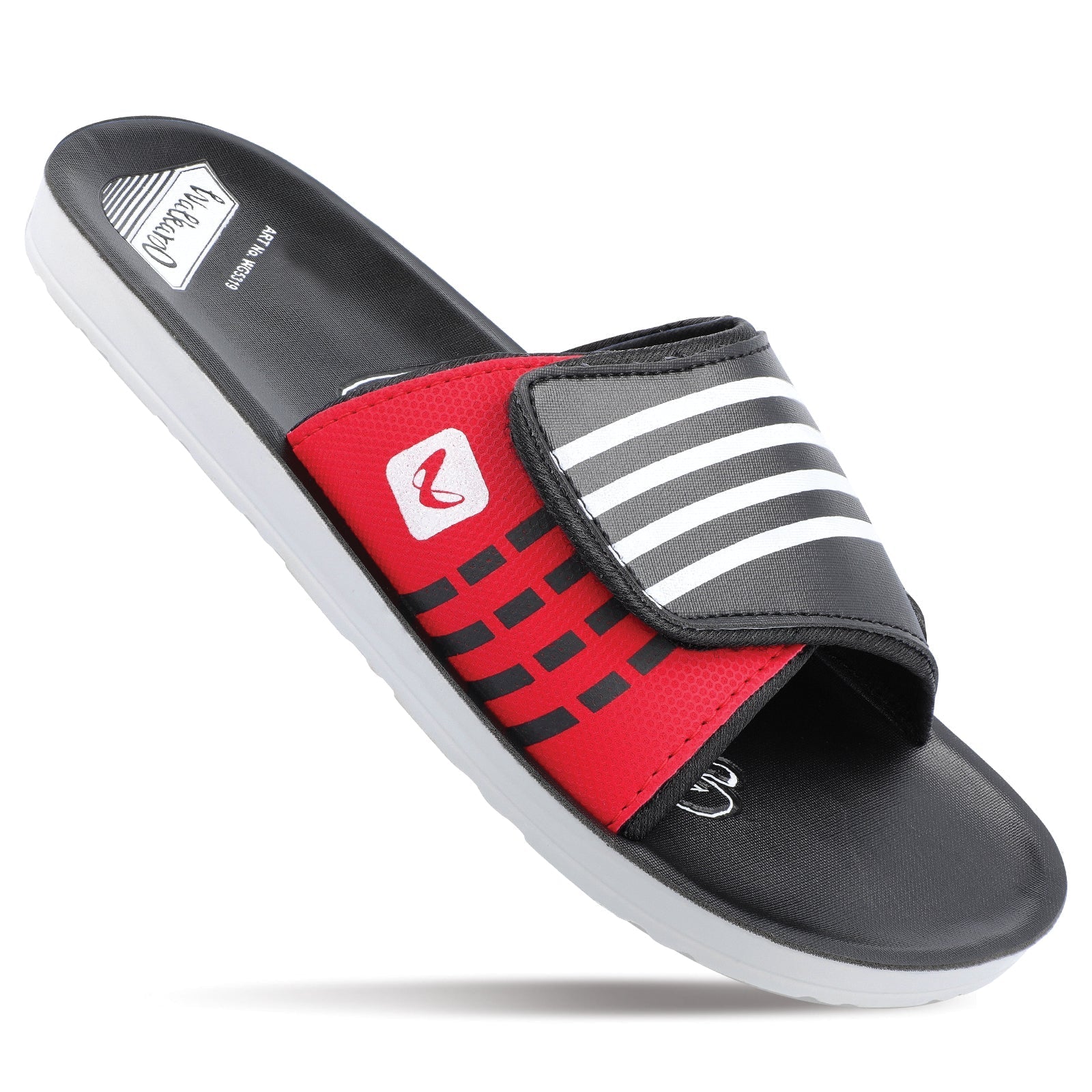 Men s Flip Flop Slider WG5319 Black Red Walkaroo Footwear